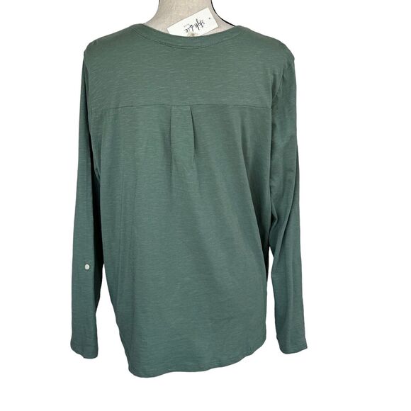 Style & Co 1X-Large Top Roll-Tab Sleeve Stretch Button Neck Burnout Fabric Green - Picture 3 of 9
